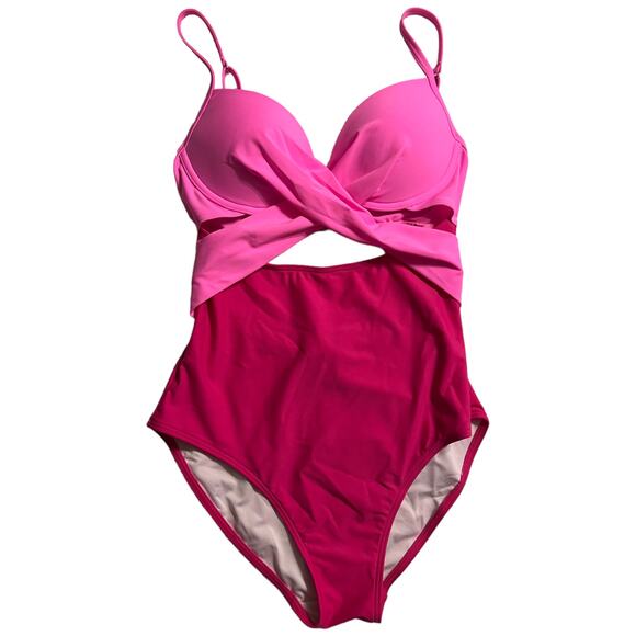 Pink NWT Push-Up Cut-Out High-Waist Monokini Swimsuit Size 6 - Picture 7 of 13